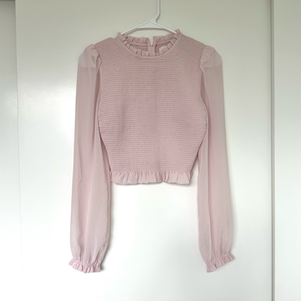 Wilfred Pale Pink Smocked Ruffle Long Sleeve Blouse